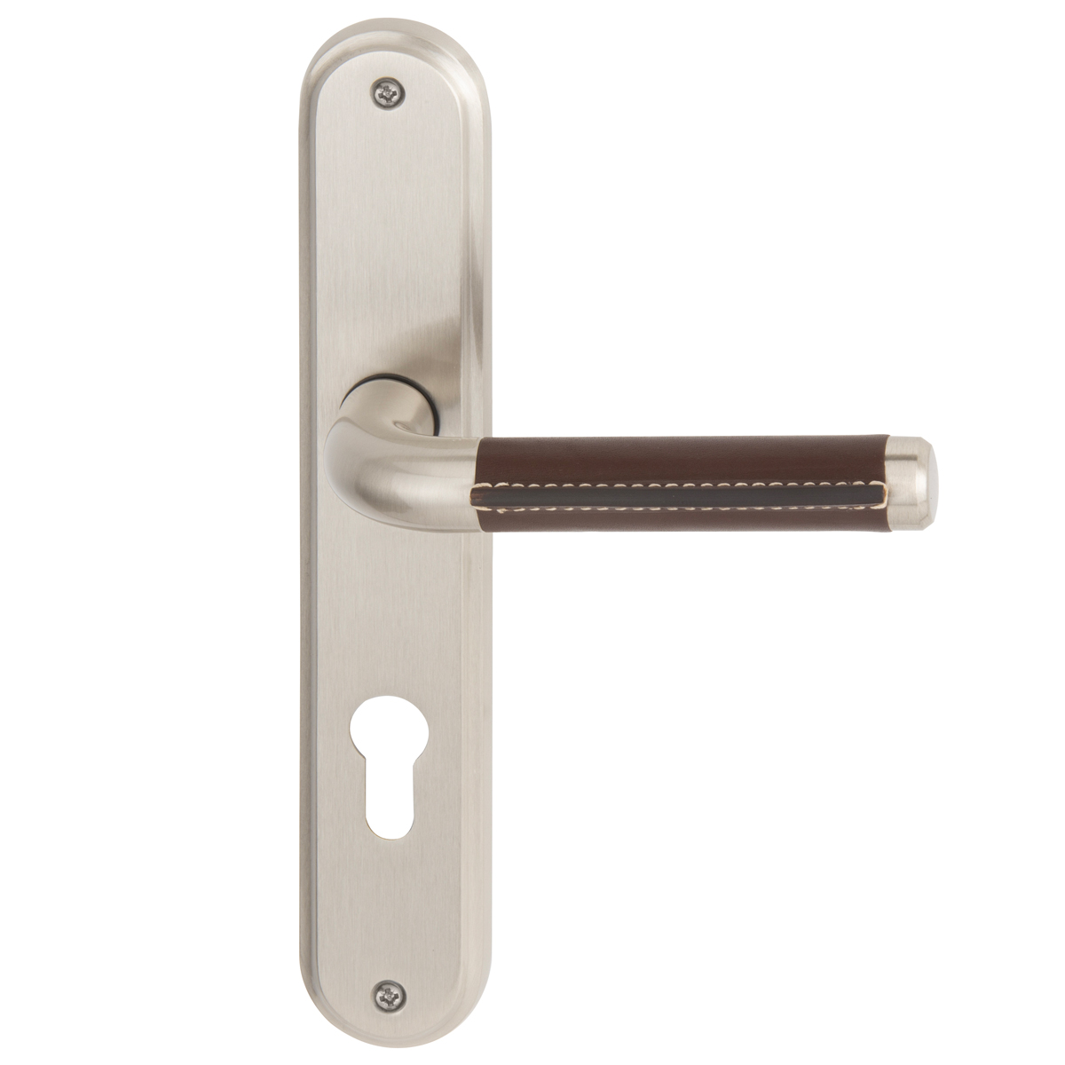 Satin nickel / brown leather