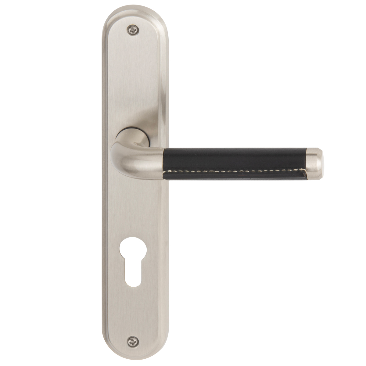 Satin nickel / black leather