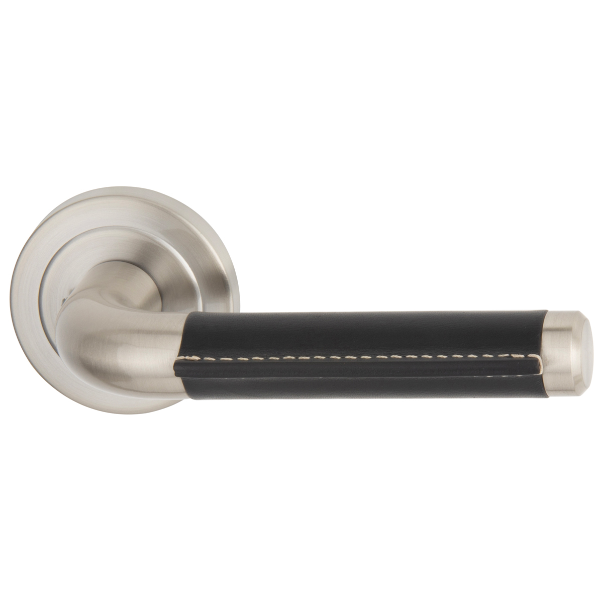 Satin nickel / black leather