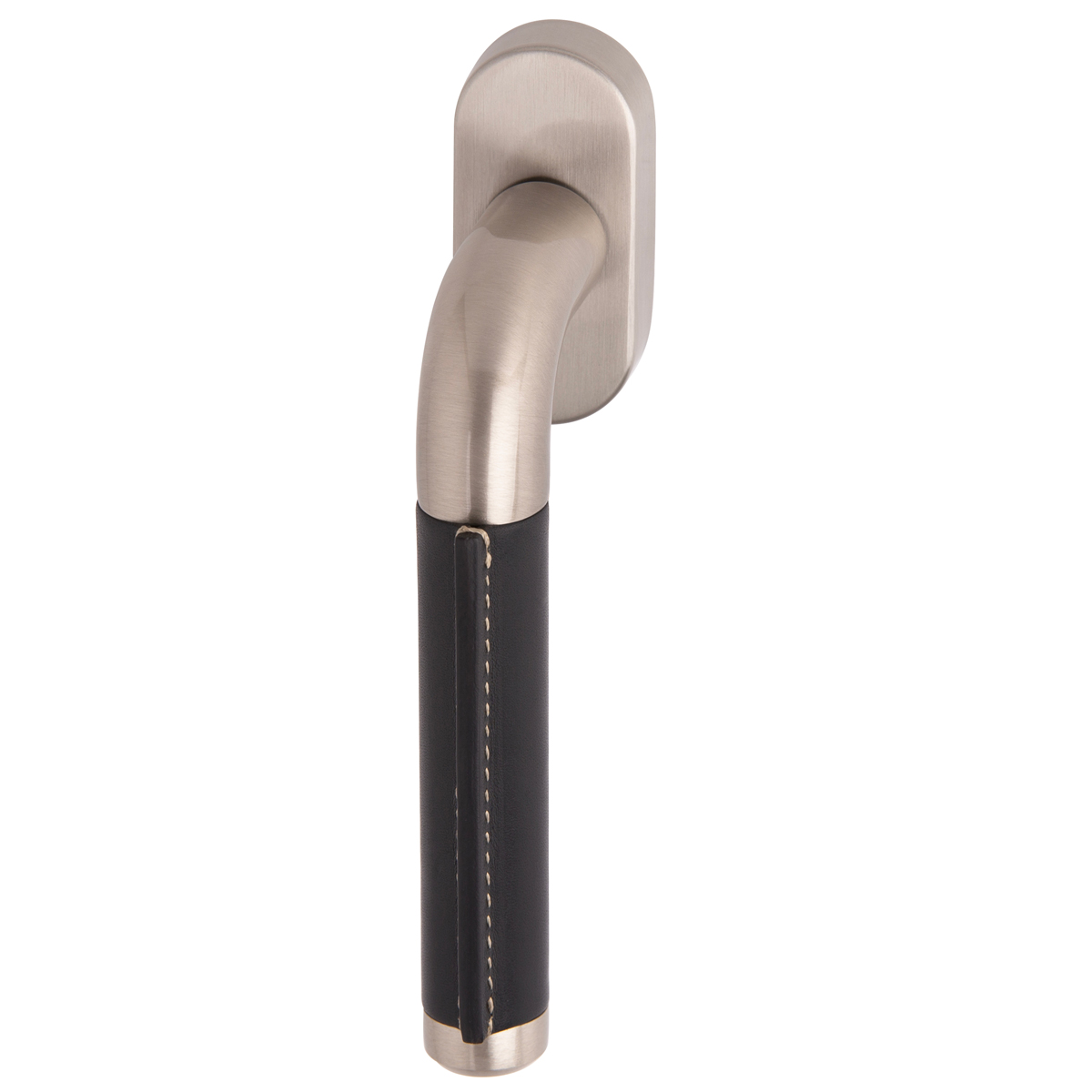Satin nickel / black leather