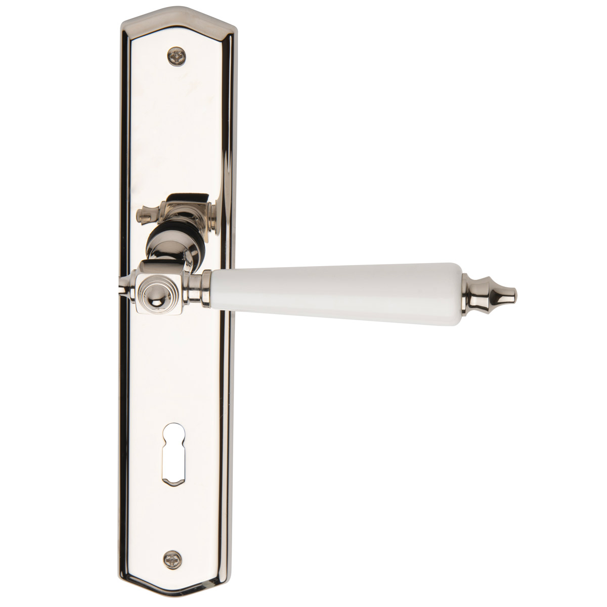 Polished nickel / white wood